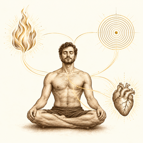 Fogo, foco e coração em meditação